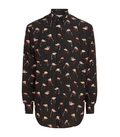 Shop Saint Laurent Flamingo Print Long Sleeve Shirt In Black