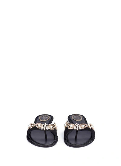 Shop René Caovilla Strass Faux Pearl Embellished Suede Slide Sandals