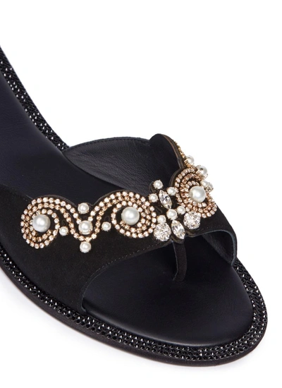 Shop René Caovilla Strass Faux Pearl Embellished Suede Slide Sandals