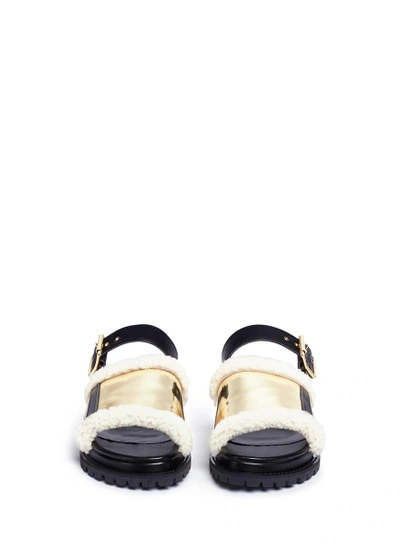Shop Sacai Buckled Leather And Mirror Shearling Slide Sandals
