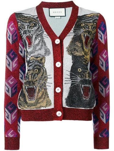 Shop Gucci Tiger Intarsia Cardigan - Multicolour