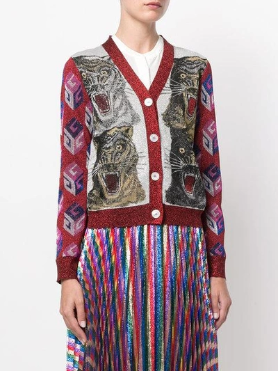 Shop Gucci Tiger Intarsia Cardigan - Multicolour
