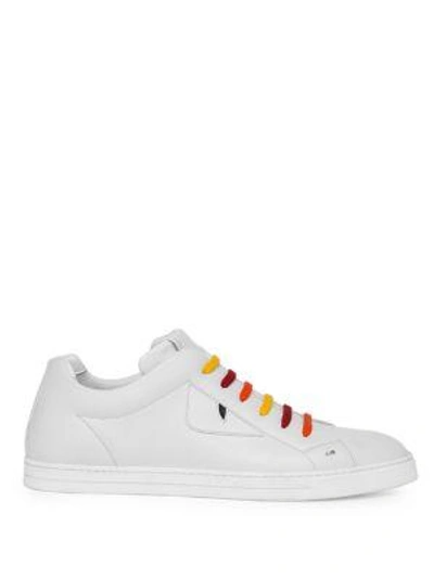 Shop Fendi Monster Leather Sneakers In Bianco