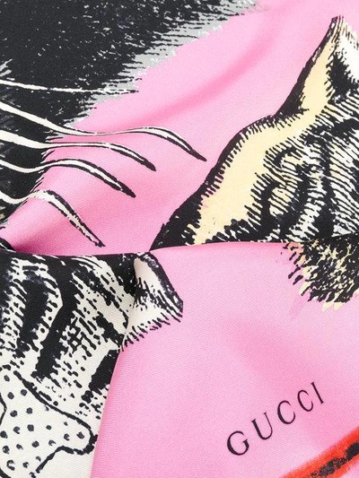 Shop Gucci Tiger Face Print Scarf - Pink