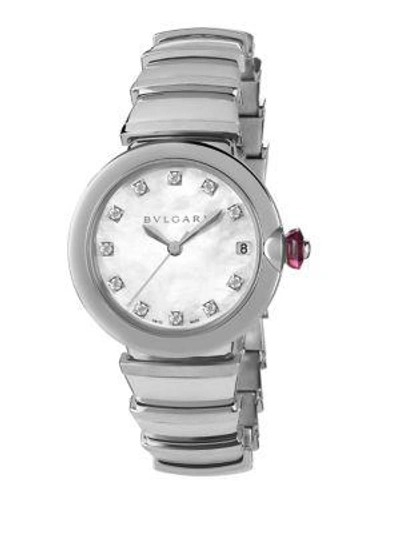 Shop Bvlgari Women's Lvcea Stainless Steel, Mother-of-pearl & Diamond Bracelet Watch In Silver