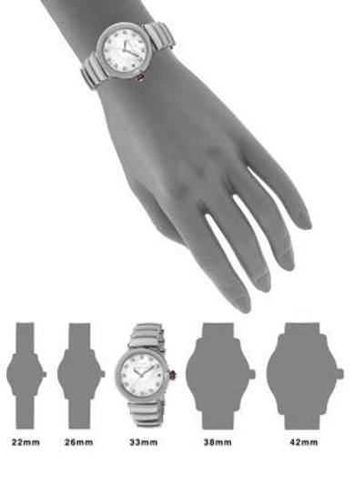 Shop Bvlgari Women's Lvcea Stainless Steel, Mother-of-pearl & Diamond Bracelet Watch In Silver