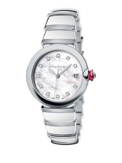 Shop Bvlgari Lvcea Stainless Steel, Mother-of-pearl & Diamond Bracelet Watch In Silver