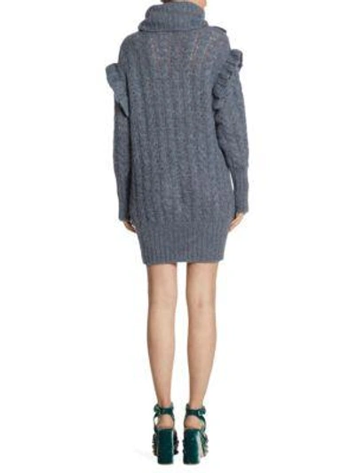 Shop Miu Miu Cable-knit Embroidered Alpaca Jumper Dress In Grey