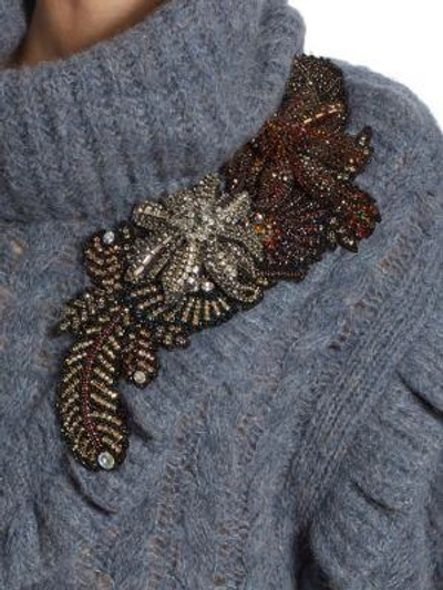 Shop Miu Miu Cable-knit Embroidered Alpaca Sweater Dress In Grey