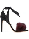 Alexandre Birman Clarita 100 Rabbit Fur & Satin Ankle-strap Sandals In Black Wine Berry