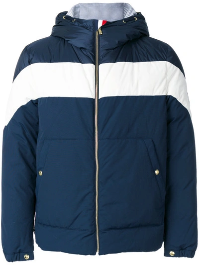 Moncler Navy Down Band Hooded Jacket In Blu
