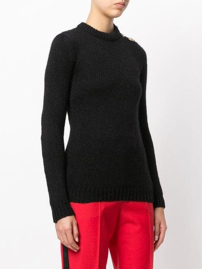 Shop Balmain Ribbed Button Jumper In Black