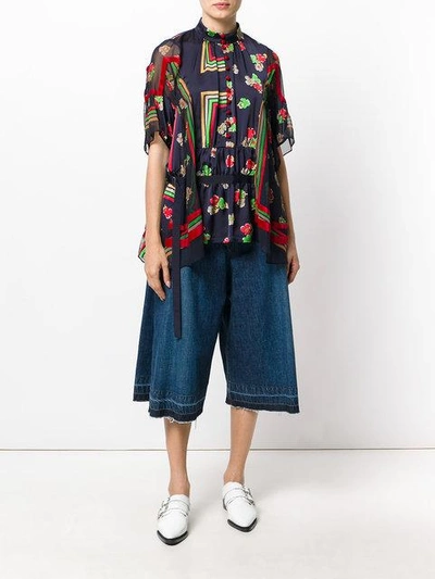 Shop Sacai Cropped Denim Culottes