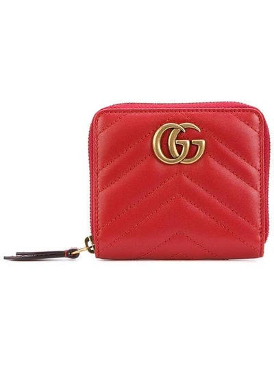 Shop Gucci Small Marmont Zip Around Wallet In Red