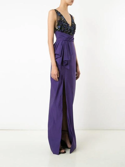 Shop Marchesa Notte Embellished Pleated Waist Gown In Purple