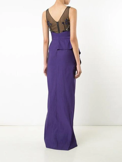 Shop Marchesa Notte Embellished Pleated Waist Gown In Purple