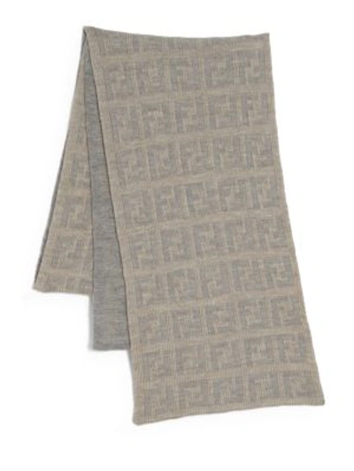 Fendi Logo Knit Wool Scarf In Beige