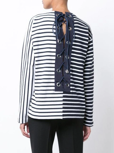 Shop Sacai Lace Back Breton Top - Blue