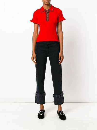 Shop Alexa Chung Frill Polo Shirt In Red