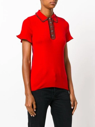 Shop Alexa Chung Frill Polo Shirt In Red
