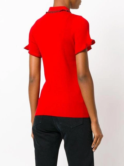 Shop Alexa Chung Frill Polo Shirt In Red