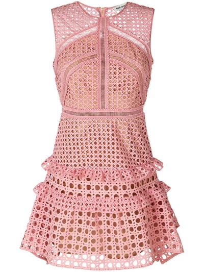 Self-portrait Crosshatch Frill Lace Mini Dress In Pink