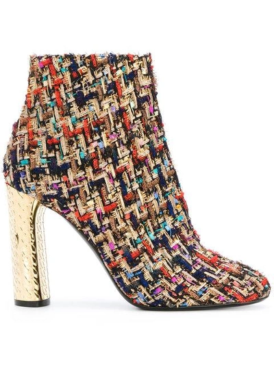 Shop Casadei Metallic Heel Tweed Boots In Multicolour