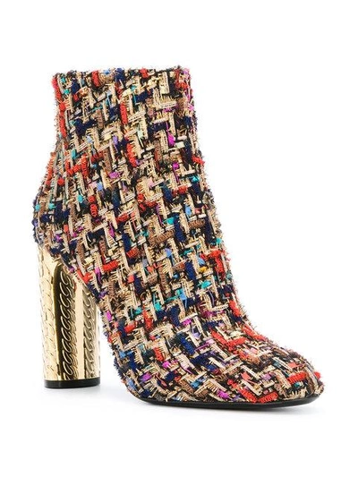 Shop Casadei Metallic Heel Tweed Boots In Multicolour