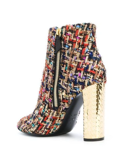 Shop Casadei Metallic Heel Tweed Boots In Multicolour