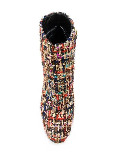 Shop Casadei Metallic Heel Tweed Boots In Multicolour