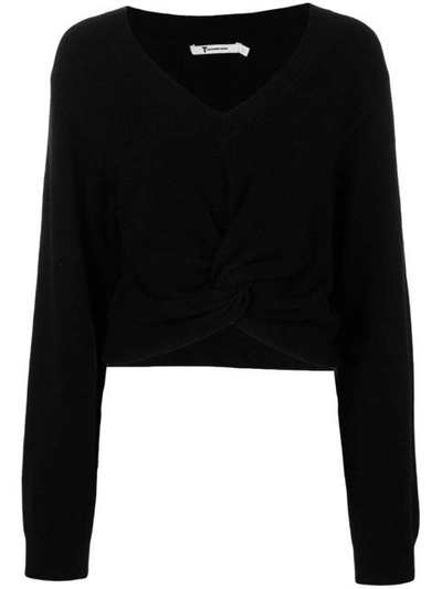 Alexander Wang T Twist-front Cropped Sweater In Black