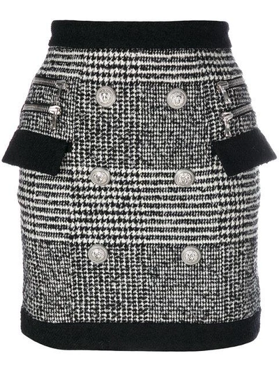 Balmain Jersey-trimmed Button-embellished Tweed Mini Skirt