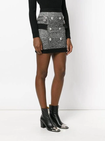 Balmain Jersey-trimmed Button-embellished Tweed Mini Skirt