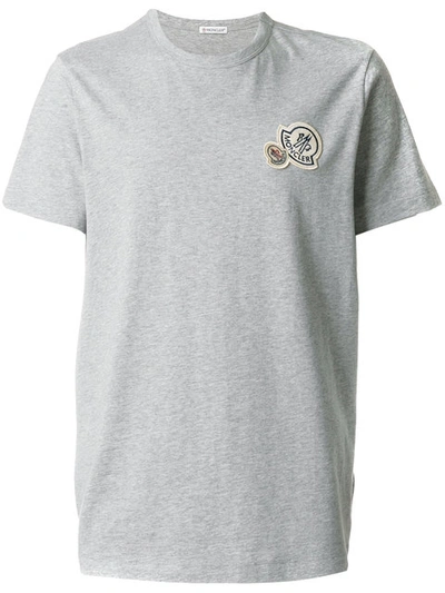 Moncler Double Logo Plaque T-shirt In Light Grey