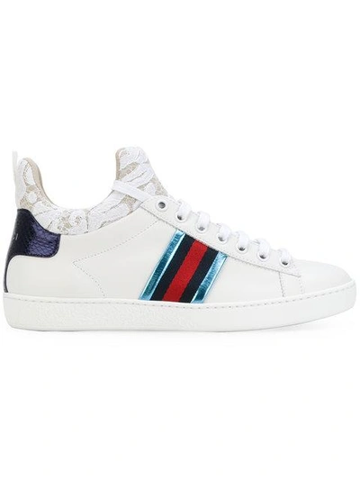 Shop Gucci Gg Web Lace Insert Sneakers In White