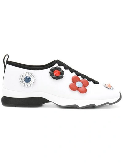 Shop Fendi Flower Appliqué Sneakers In White