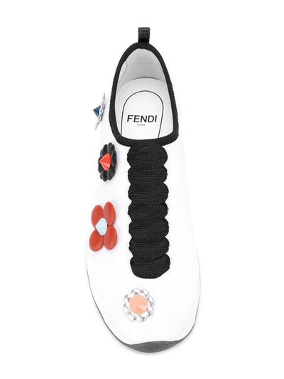 Shop Fendi Flower Appliqué Sneakers In White
