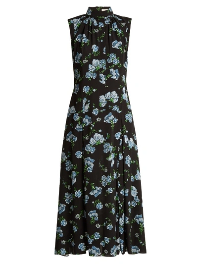 Emilia Wickstead Jolene Floral-print Georgette Dress In Black Blue