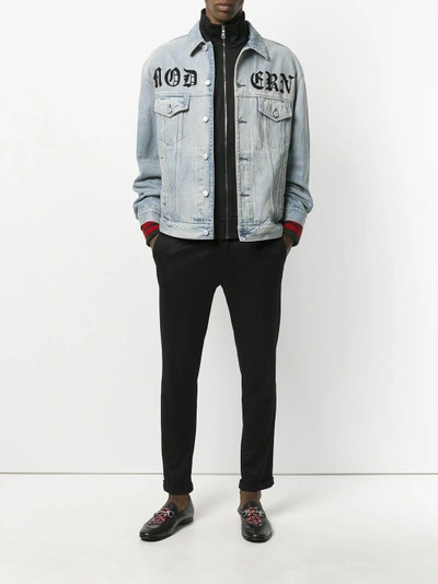 Shop Gucci Modern Printed Logo Denim Jacket