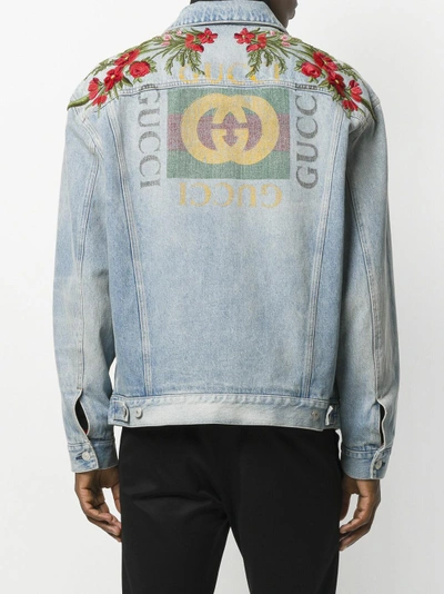 Shop Gucci Modern Printed Logo Denim Jacket