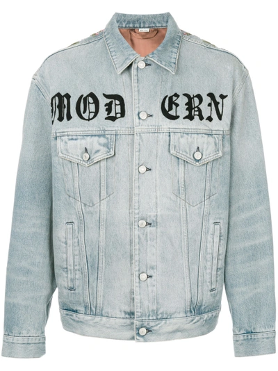 Shop Gucci Modern Printed Logo Denim Jacket