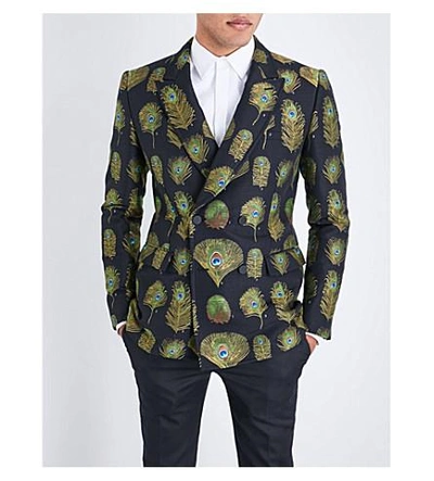 Shop Alexander Mcqueen Regular-fit Peacock Jacquard Jacket In Mix