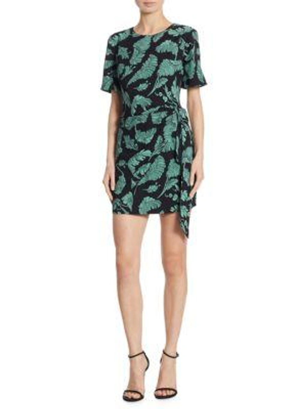 Cinq A Sept Bia Crewneck Tie side Palm print Mini Dress In Saltwater Black ModeSens