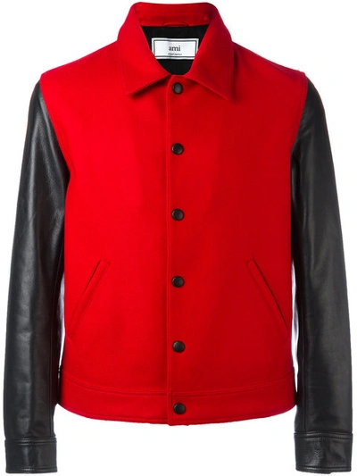 Ami Alexandre Mattiussi Virgin Wool-blend And Leather Jacket In 600 Red