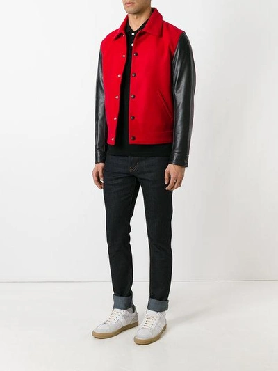 Shop Ami Alexandre Mattiussi Bimaterial Press Button Jacket In 600 Red
