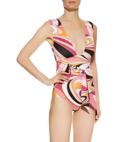 Shop Emilio Pucci Libellula Printed V-neck Swimsuit In Multi