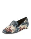 BURBERRY MORMONT CASTLE-PRINT FABRIC LOAFER, AIRFORCE BLUE,PROD202811466