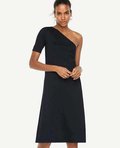 Shop Ann Taylor One Shoulder Shift Dress In Navy Blue