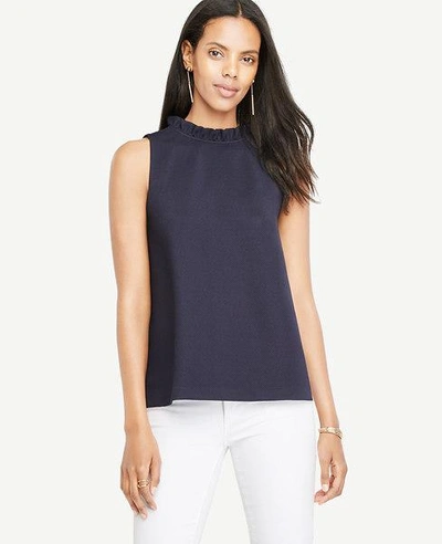 Shop Ann Taylor Textured Ruffle Shell In Night Sky