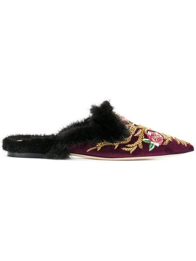 Shop Alberta Ferretti Embroidered Pointed Slippers